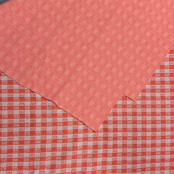 Other - Vintage Coral Pink White Gingham Textured Woven Fabric Remnant 30x40 Irregular